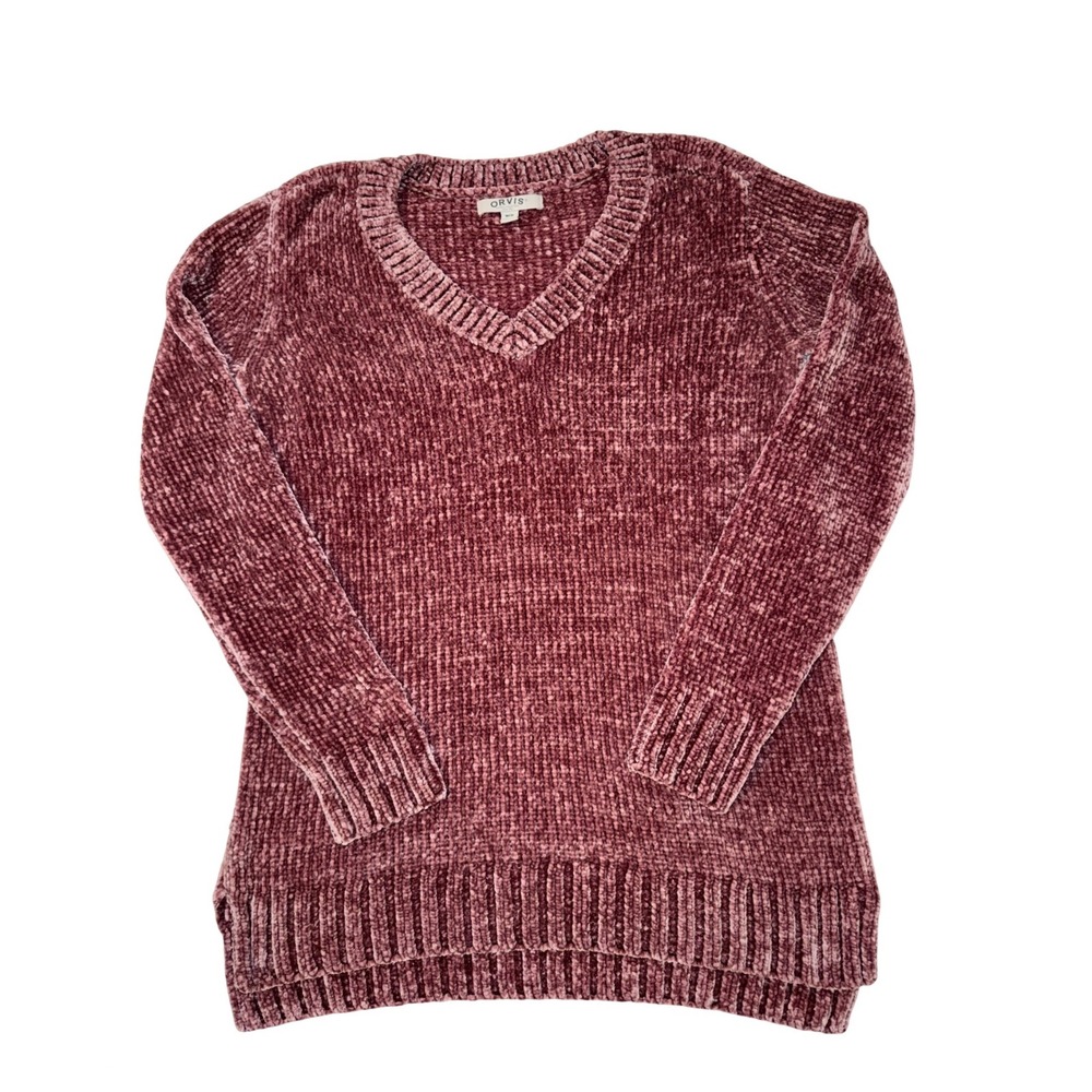 Orvis Womens Dusty Rose Mauve Chenille V-Neck Sweater Size Medium